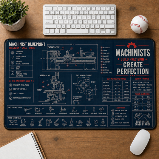 Machinist Blueprint Large Desk Mat - Precision Lathe & Metal Milling Specs Plus Size Mouse Pad - 5to9vibe