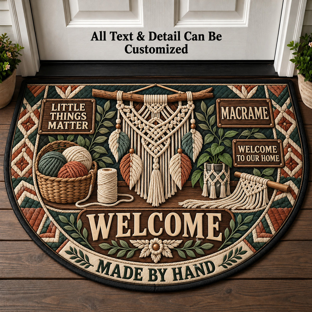Macrame Personalized Half Round Mat | 5To9Vibe