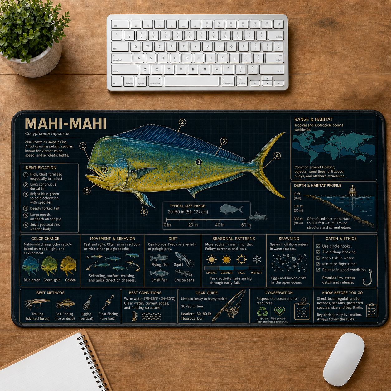 Mahi-Mahi Fishing Field Guide Desk Mat | 5To9Vibe