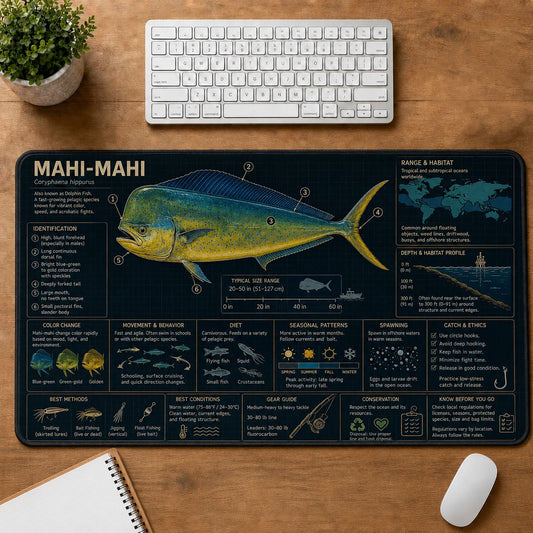 Mahi-Mahi Fishing Field Guide Desk Mat | 5To9Vibe