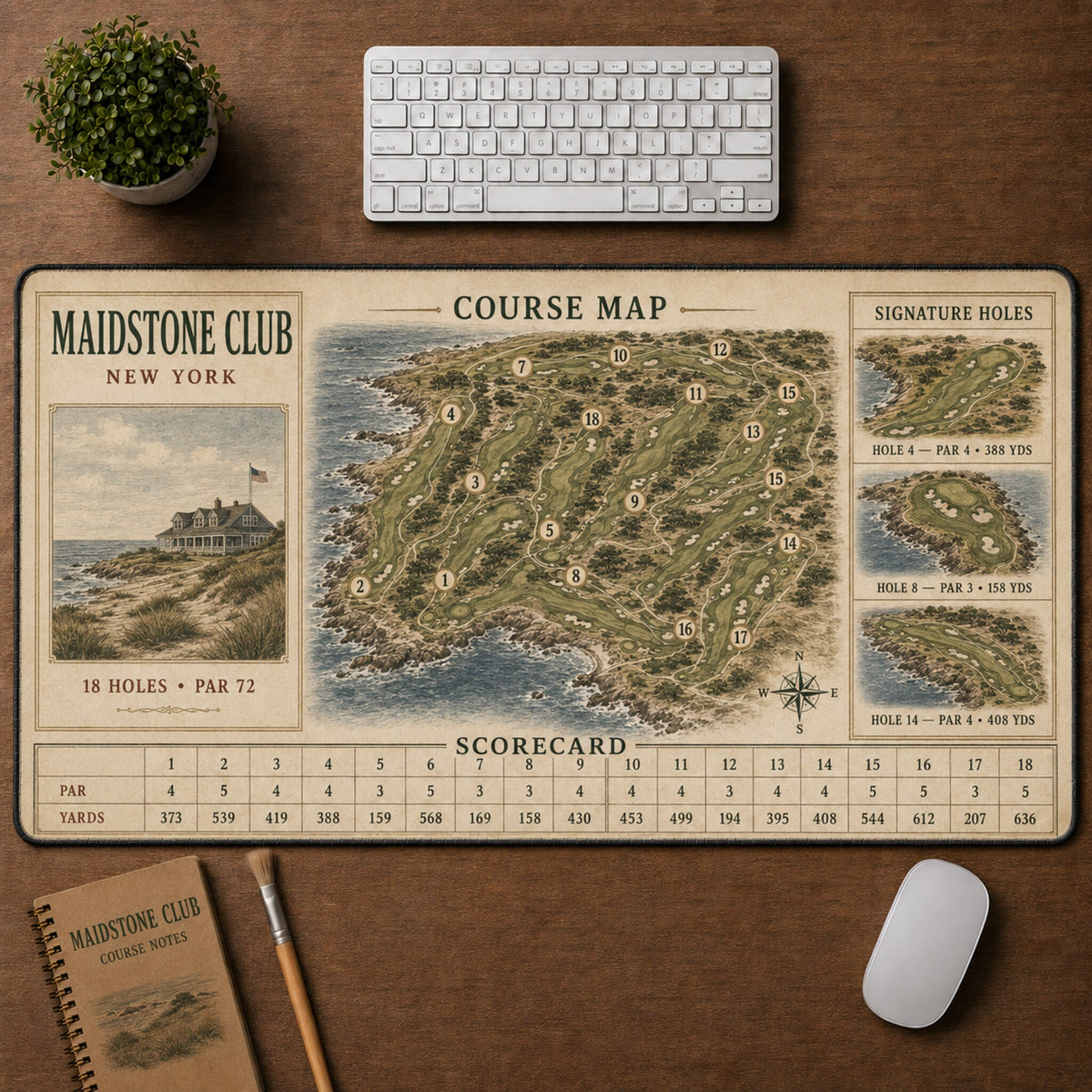 Maidstone Club Vintage Golf Course Map & Scorecard Guide Desk Mat | 5To9Vibe