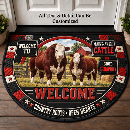 Maine Anjou Cattle Personalized Half Round Mat | 5To9Vibe