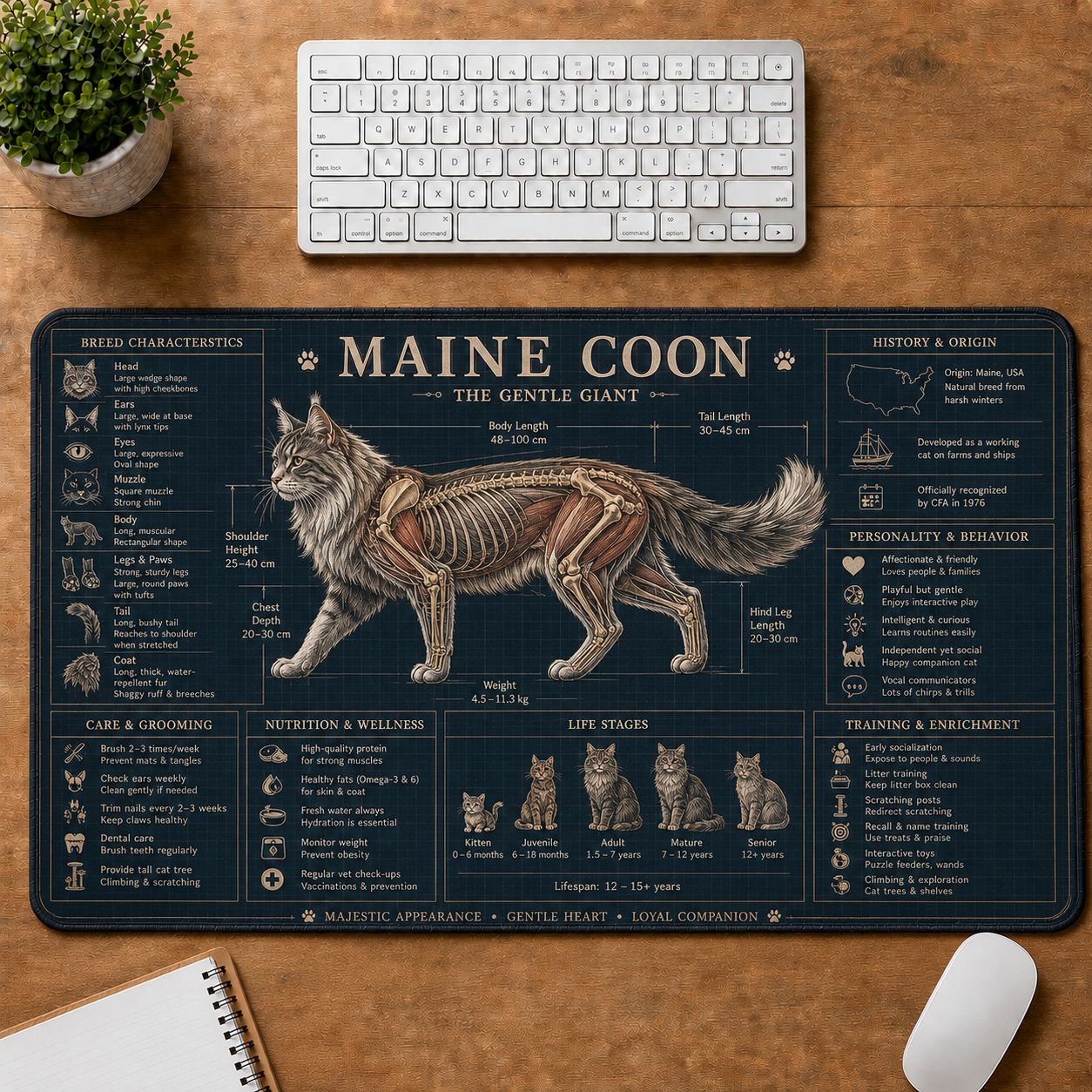 Maine Coon Cat Breed Desk Mat Anatomy Guide | 5To9Vibe