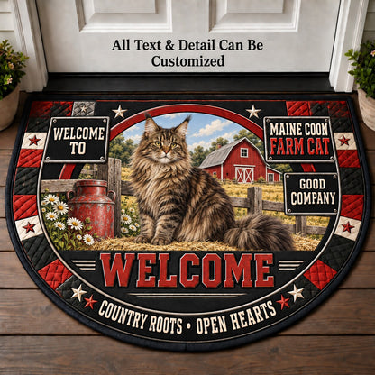 Maine Coon Farm Cat Personalized Half Round Mat | 5To9Vibe