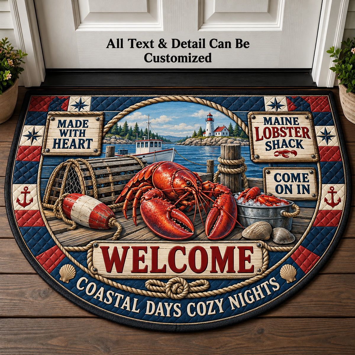 Maine Lobster Shack Personalized Half Round Mat | 5To9Vibe