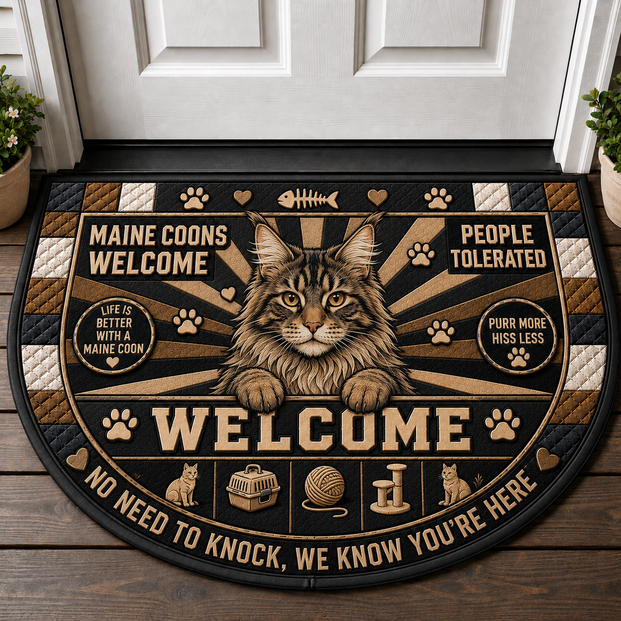 Indoor Cat Lives Here Doormat - Funny Cat Bedtime Welcome Mat - 5to9vibe