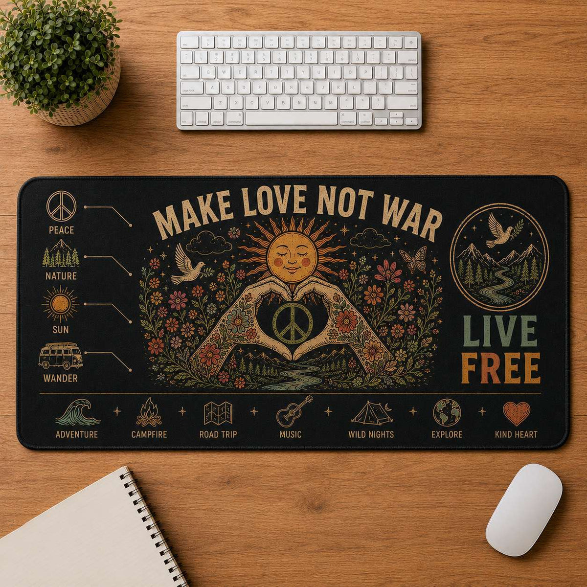Free Spirit Hippie Desk Mat Mouse Pad | 5To9Vibe - Make Love Not War style