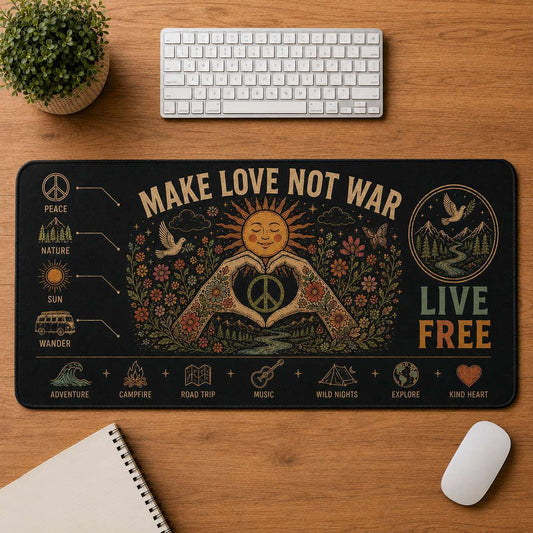 Make Love Not War Hippie Desk Mat Mouse Pad | 5To9Vibe - Make Love Not War style