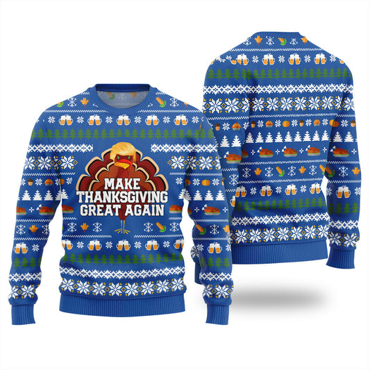 Make Thanksgiving Great Again Funny Ugly Sweater Royal