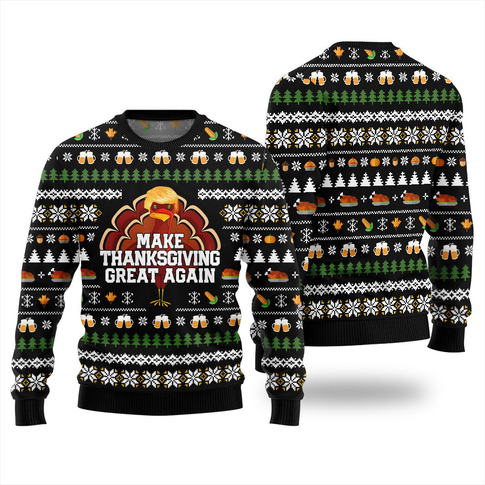 Make Thanksgiving Great Again Ugly Thanksgiving Sweater Black
