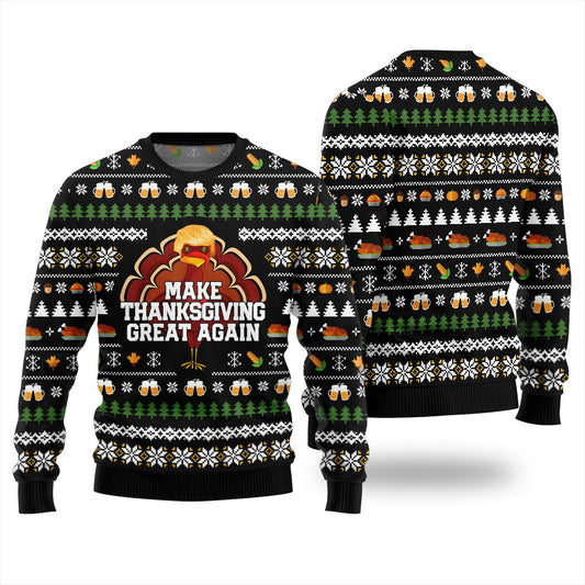 Make Thanksgiving Great Again Ugly Thanksgiving Sweater Black