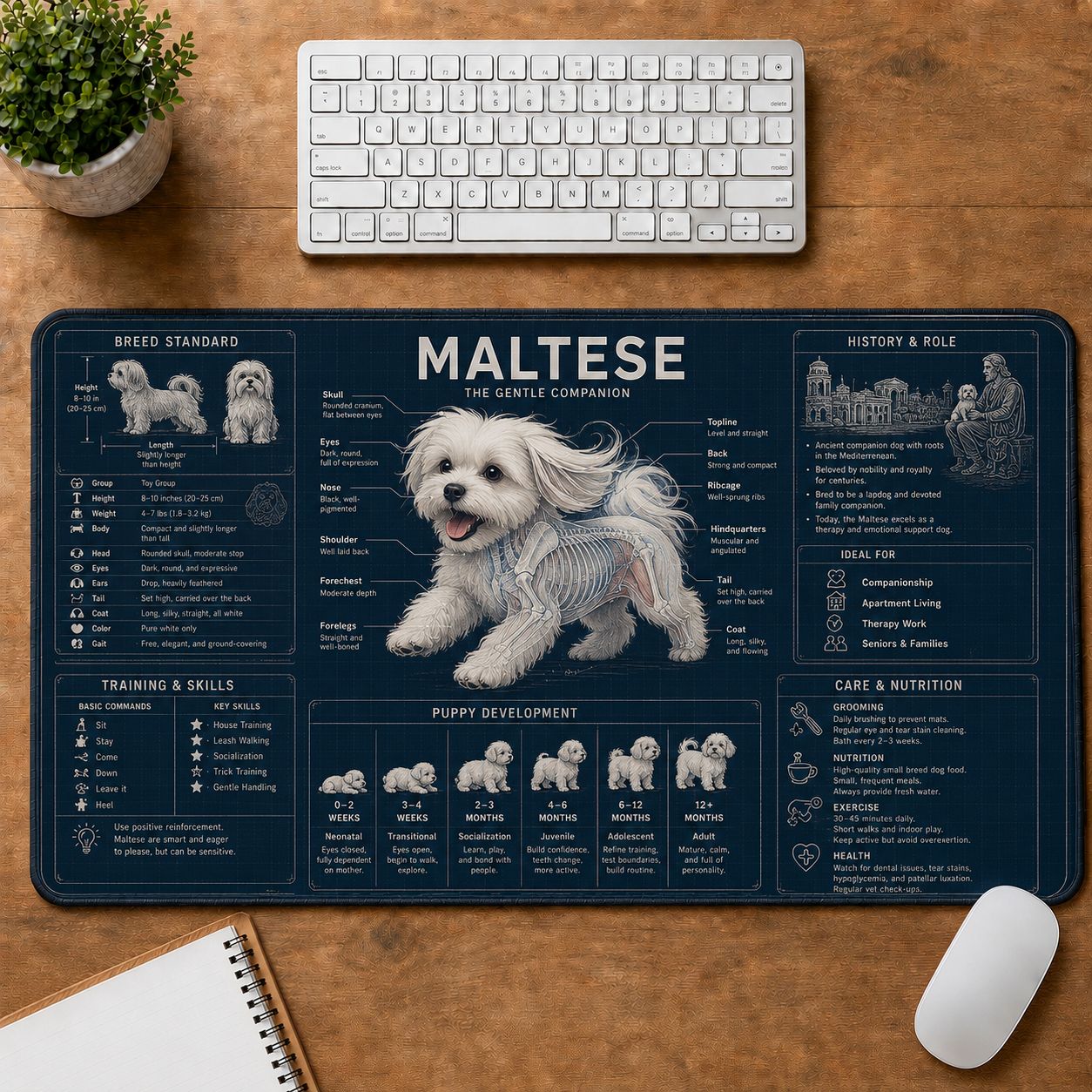 Maltese Dog Breed Visual Guide Desk Mat | 5To9Vibe