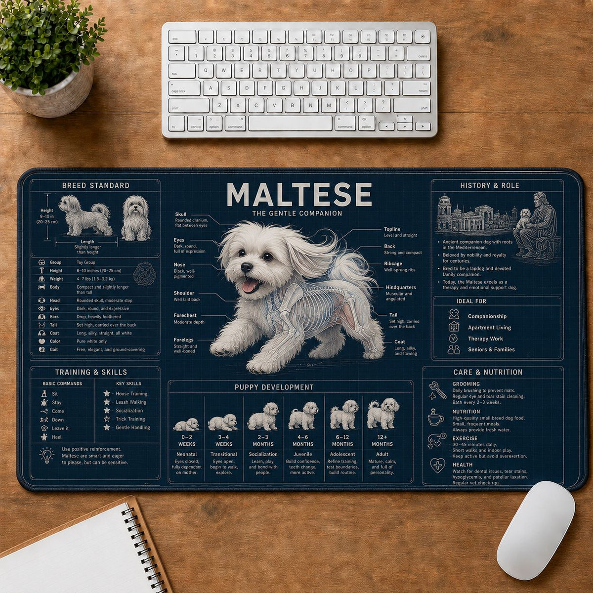 Maltese Dog Breed Visual Guide Desk Mat | 5To9Vibe