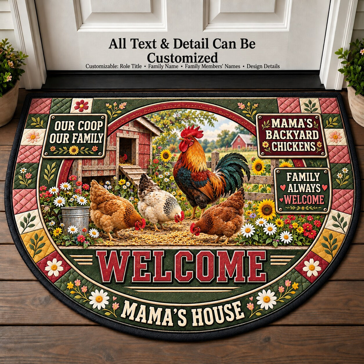 Mama's Backyard Chickens Personalized Half Round Mat | 5To9Vibe