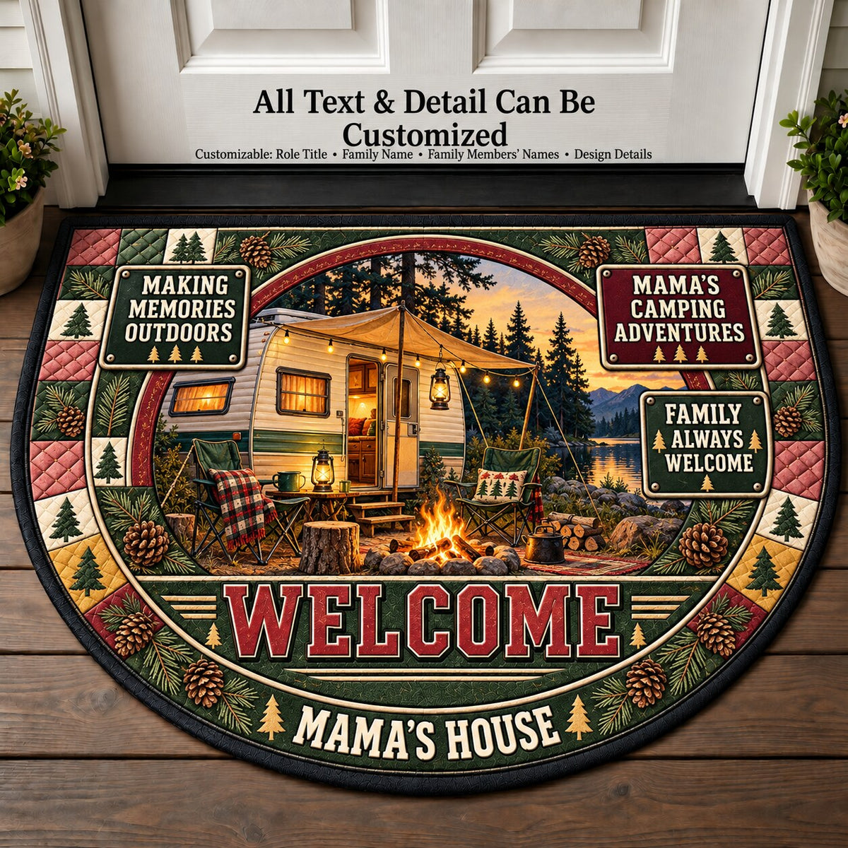 Mama's Camping Adventures Personalized Half Round Mat | 5To9Vibe