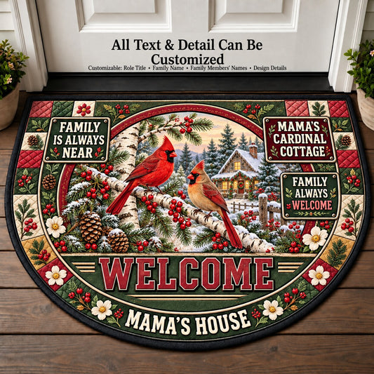 Mama's Cardinal Cottage Personalized Half Round Mat | 5To9Vibe