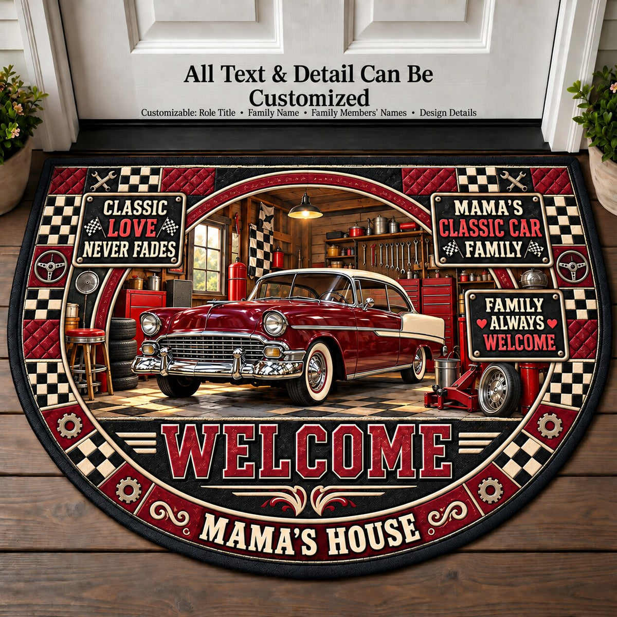 Mama's Classic Car Family Personalized Half Round Mat | 5To9Vibe