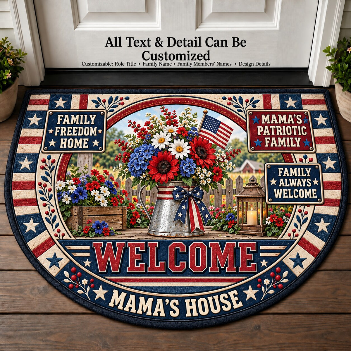 Mama's Patriotic Family Personalized Half Round Mat | 5To9Vibe
