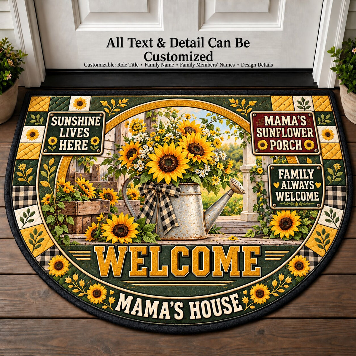 Mama's Sunflower Porch Personalized Half Round Mat | 5To9Vibe