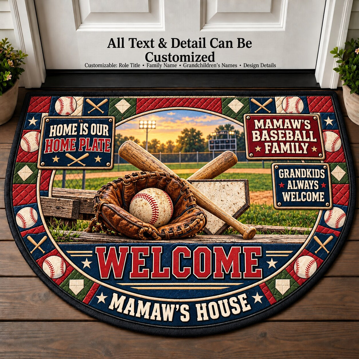Mamaw's Baseball Family Personalized Half Round Mat | 5To9Vibe