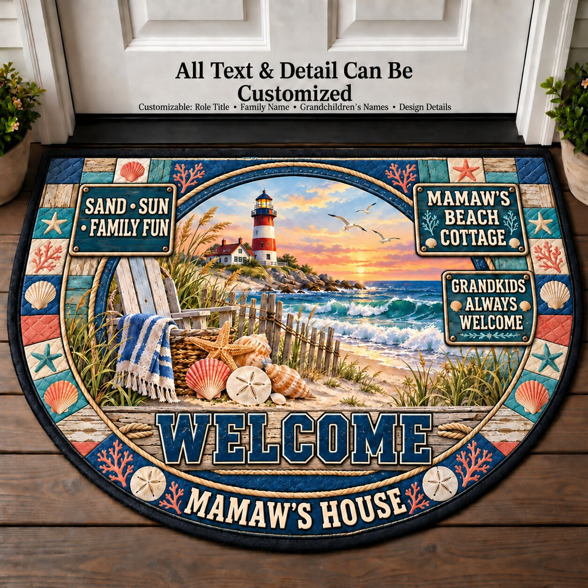 Mamaw's Beach Cottage Personalized Half Round Mat | 5To9Vibe