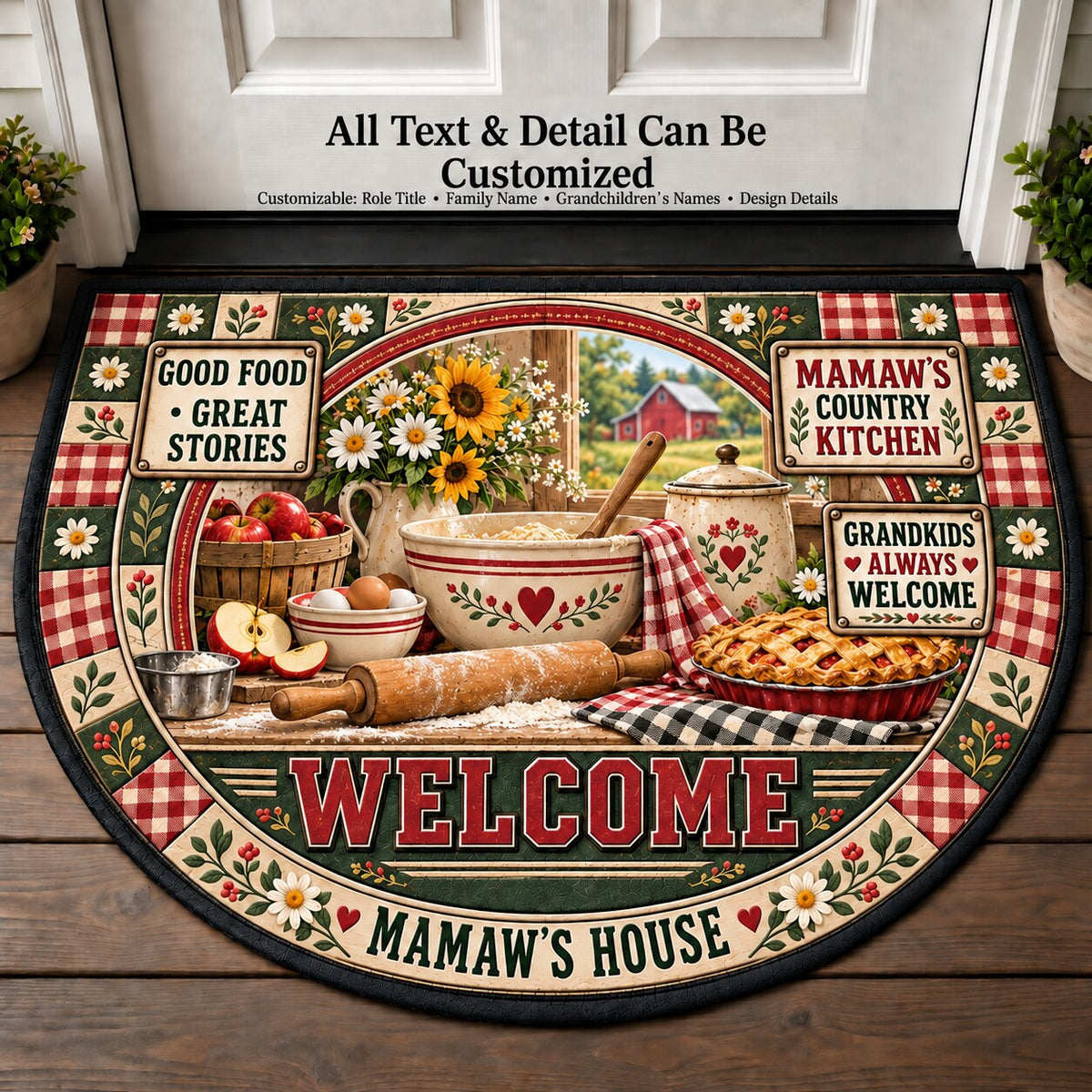 Mamaw's Country Kitchen Personalized Half Round Mat | 5To9Vibe