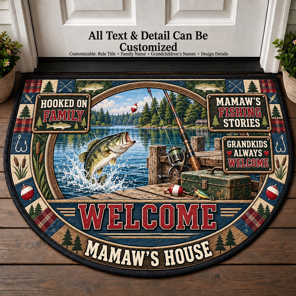 Mamaw's Fishing Stories Personalized Half Round Mat | 5To9Vibe