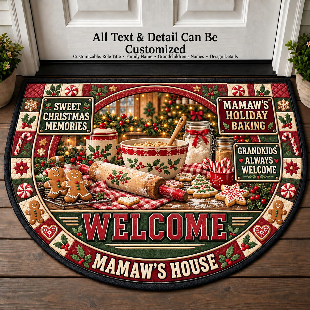 Mamaw's Holiday Baking Personalized Half Round Mat | 5To9Vibe