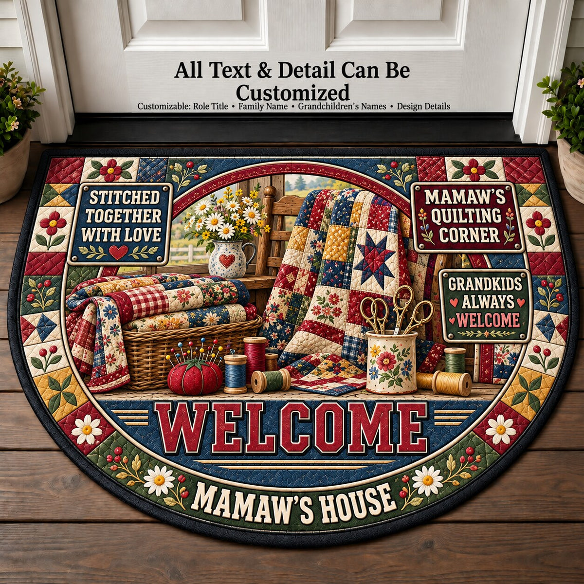 Mamaw's Quilting Corner Personalized Half Round Mat | 5To9Vibe