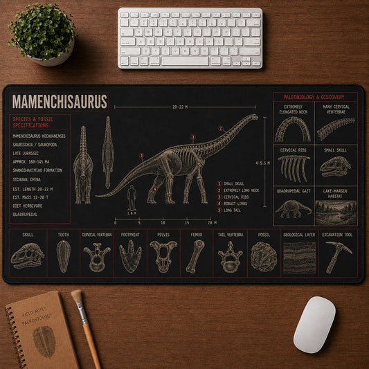 Mamenchisaurus Dinosaur Blueprint Desk Mat | 5To9Vibe