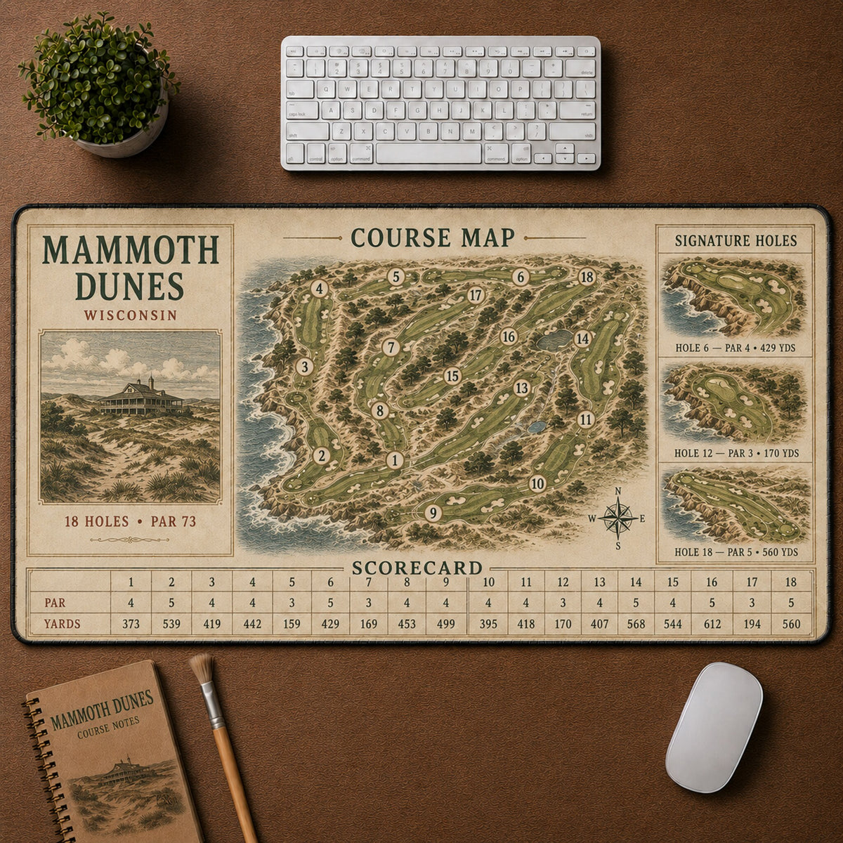 Mammoth Dunes Vintage Golf Course Map & Scorecard Guide Desk Mat | 5To9Vibe