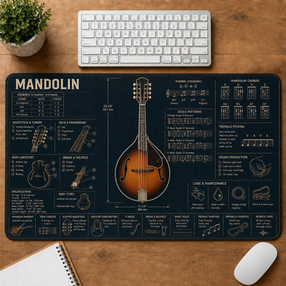 Mandolin Musical Instrument Blueprint Guide Desk Mat | 5To9Vibe