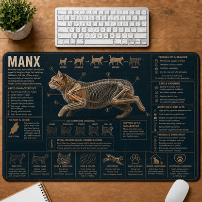 Manx Cat Breed Desk Mat Anatomy Guide | 5To9Vibe