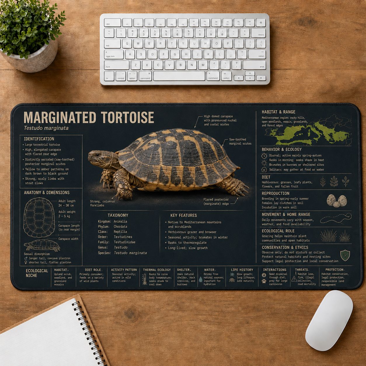 Marginated Tortoise Turtle and Tortoise Species Guide Desk Mat | 5To9Vibe