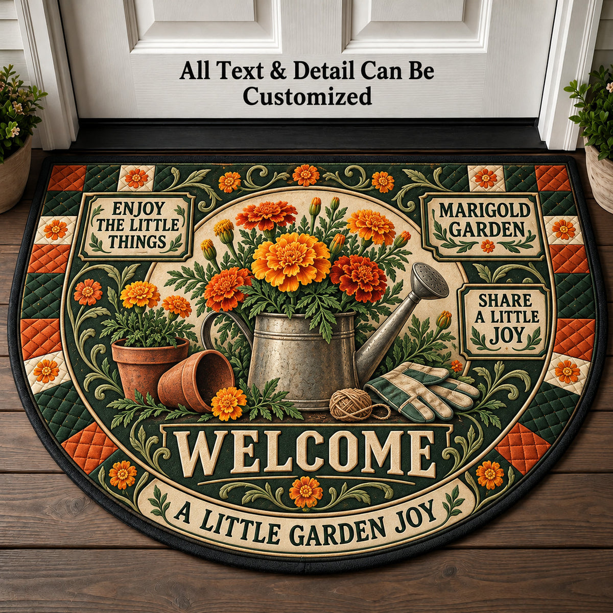Marigold Garden Personalized Half Round Mat | 5To9Vibe