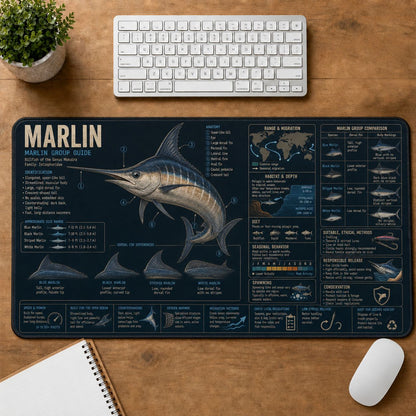 Marlin Fishing Field Guide Desk Mat | 5To9Vibe