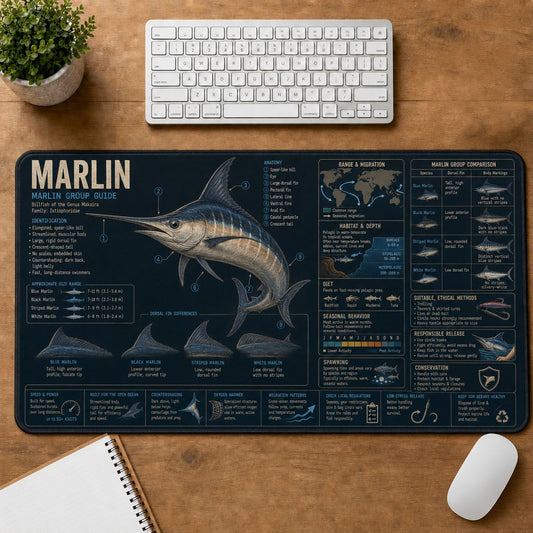 Marlin Fishing Field Guide Desk Mat | 5To9Vibe