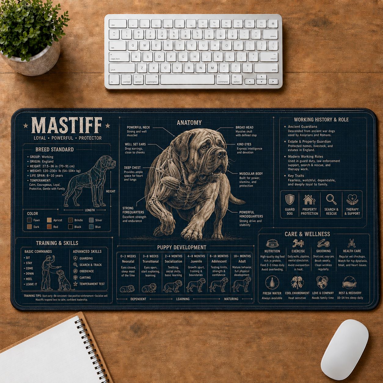 Mastiff Dog Breed Visual Guide Desk Mat | 5To9Vibe