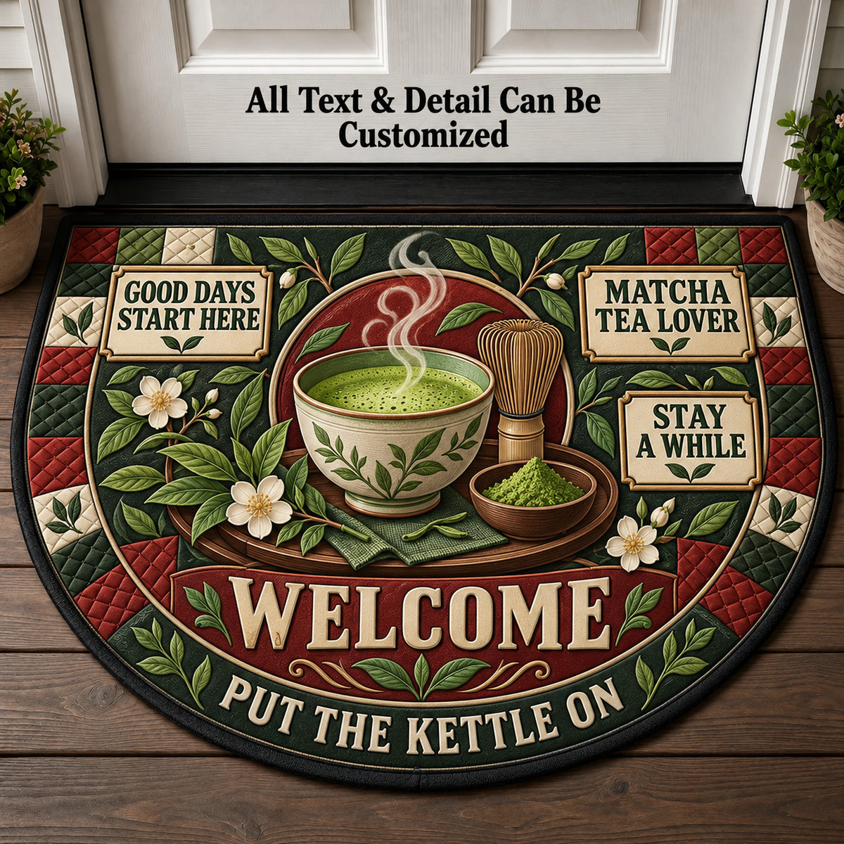 Matcha Tea Lover Personalized Half Round Mat | 5To9Vibe