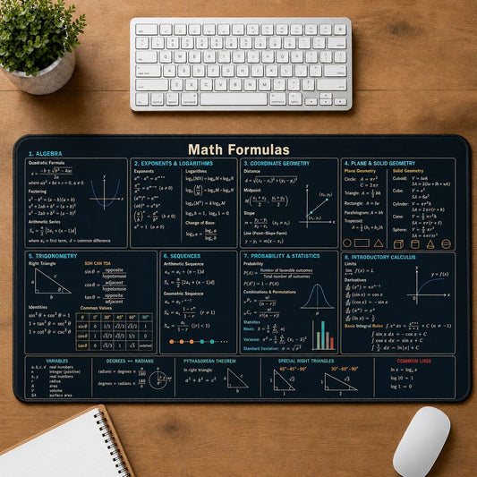 Math Formulas Cheat Sheet Quick Reference Guide Desk Mat | 5To9Vibe