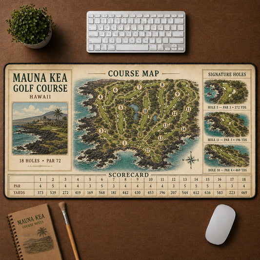 Mauna Kea Golf Course Vintage Golf Course Map & Scorecard Guide Desk Mat | 5To9Vibe