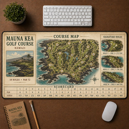 Mauna Kea Golf Course Vintage Golf Course Map & Scorecard Guide Desk Mat | 5To9Vibe