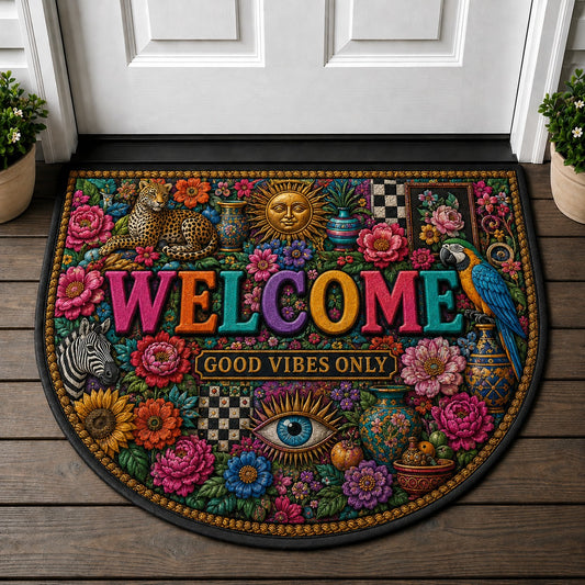 Welcome Good Vibes Only Doormat - Maximalist Decor Colorful Animal Floral Welcome Mat - 5to9vibe
