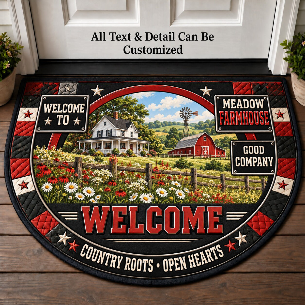 Meadow Farmhouse Personalized Half Round Mat | 5To9Vibe