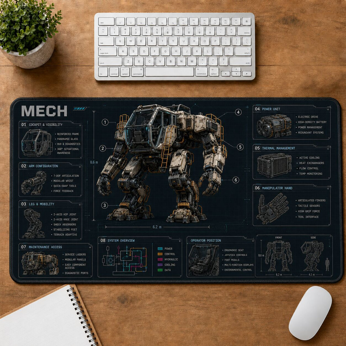 Mech Futuristic Technical Guide Desk Mat | 5To9Vibe