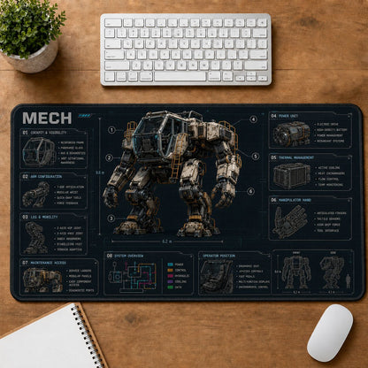 Mech Futuristic Technical Guide Desk Mat | 5To9Vibe