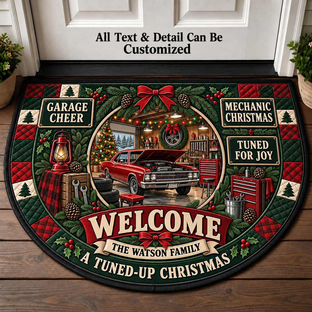 Mechanic Christmas Personalized Half Round Mat | 5To9Vibe
