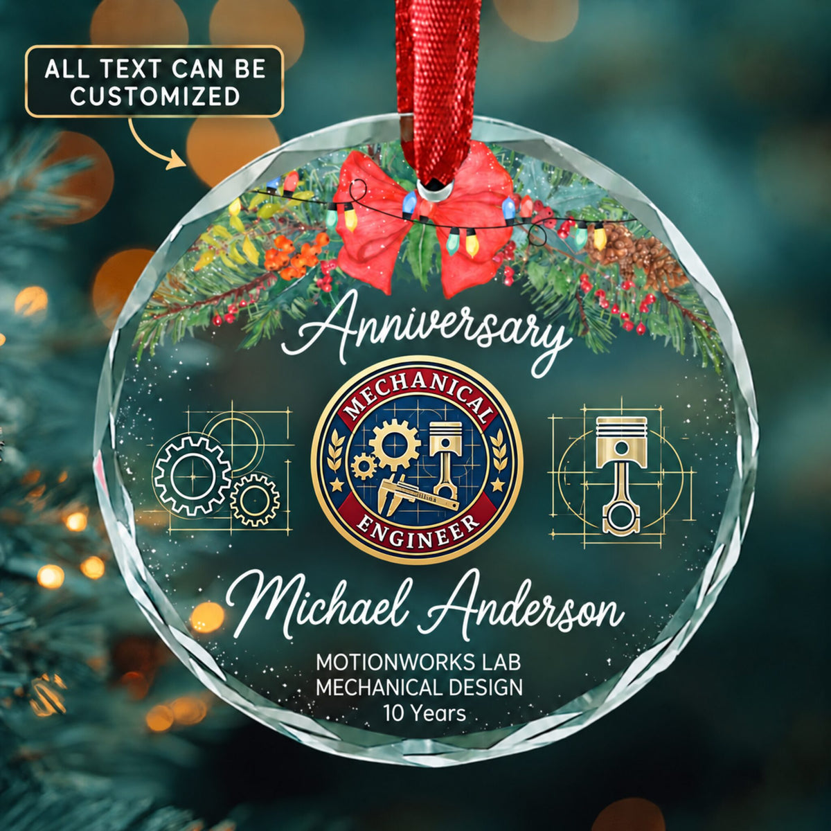Mechanical Engineers Personalized Glass Ornament | 5To9Vibe