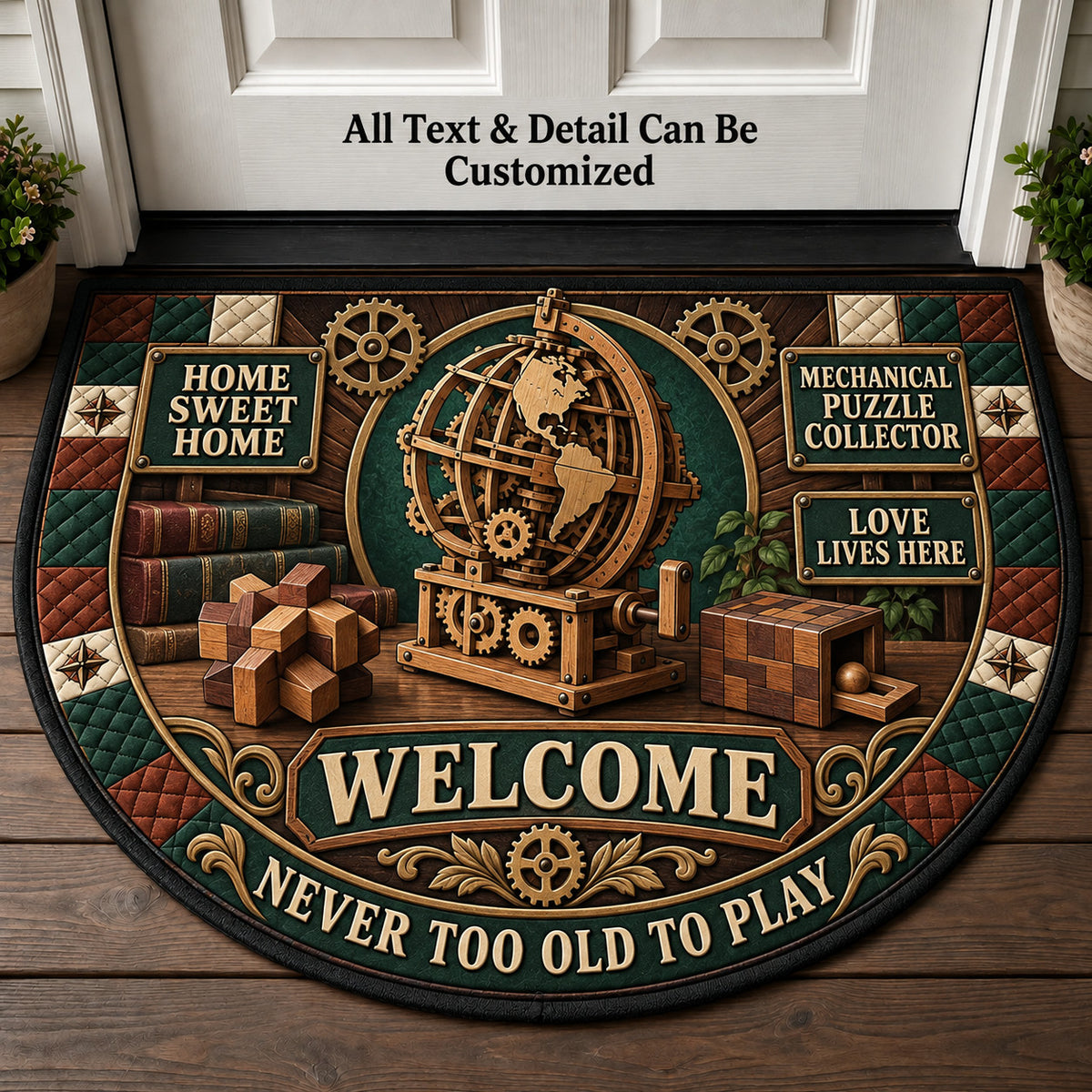 Mechanical Puzzle Collector Personalized Half Round Mat | 5To9Vibe