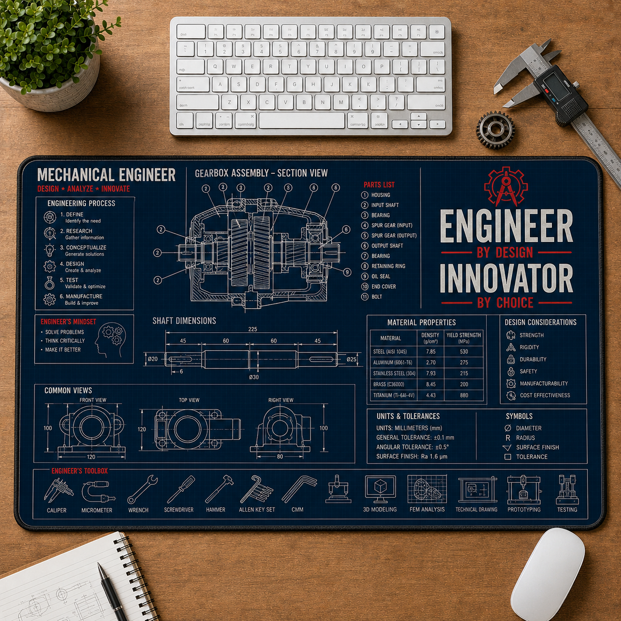 Aerospace Engineer Blueprint Large Desk Mat - Spacecraft Design & Vehicle Specs Plus Size Mouse Pad - 5to9vibe